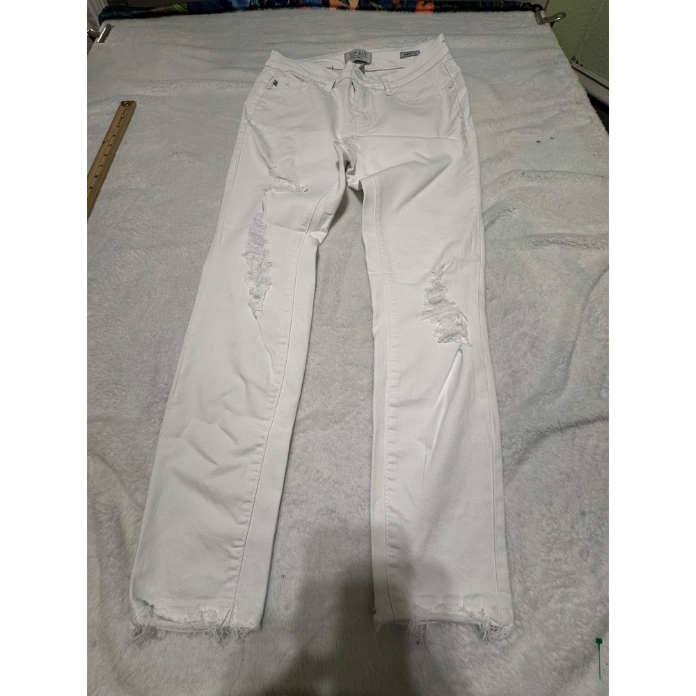 Judy Blue White Distressed Skinny Rayon Mid-Rise Jeans Size 7/28 Style #8353